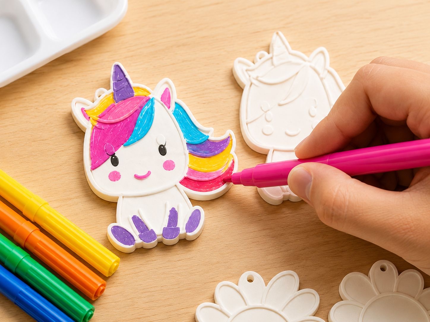 DIY Unicorn & Flower Coloring Kit – 6 Colorable Designs with 5 Assorted Markers | Creative Arts & Crafts Activity for Kids Ages 3+