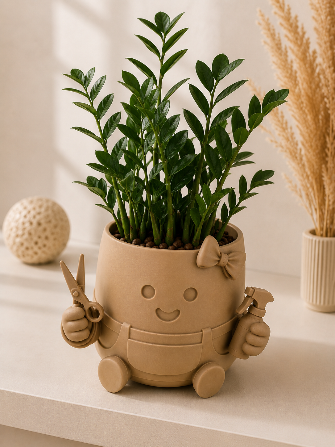 Cute Gardener Planter Pot with Scissors & Spray Bottle – Funny Indoor Plant Holder for Succulents, Herbs & Home Decor