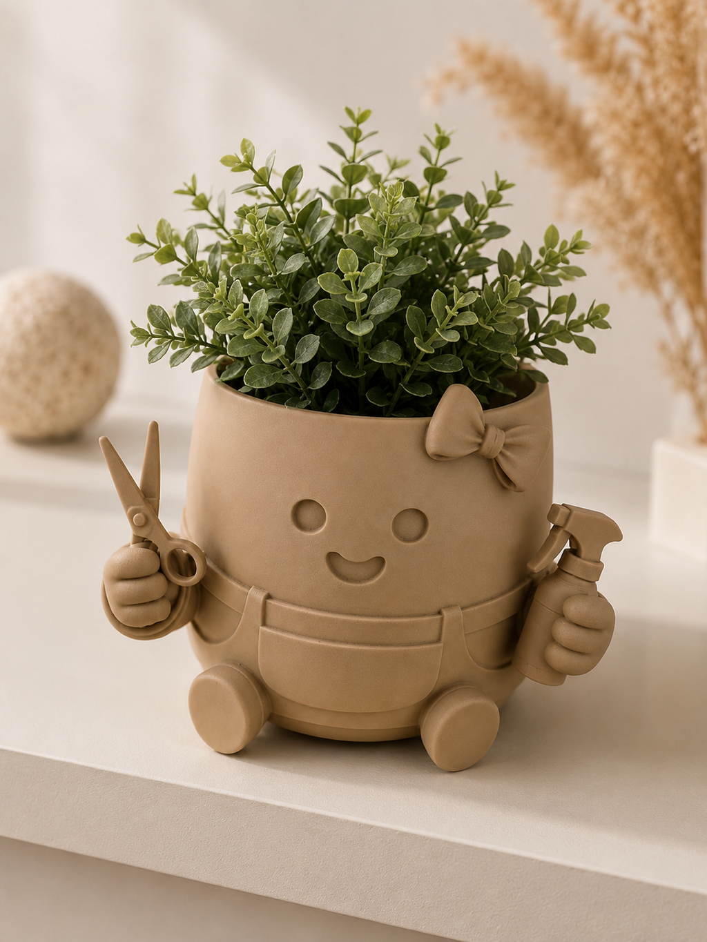 Cute Gardener Planter Pot with Scissors & Spray Bottle – Funny Indoor Plant Holder for Succulents, Herbs & Home Decor