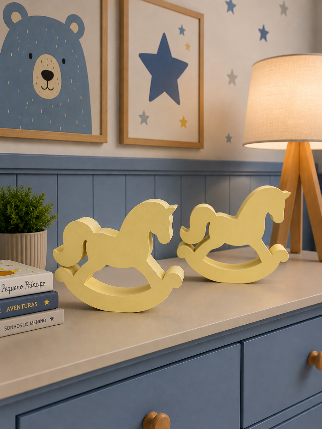 Rocking Horse Nursery Decor – Set of 2 | Wooden Look Decorative Horses for Baby Boy Room