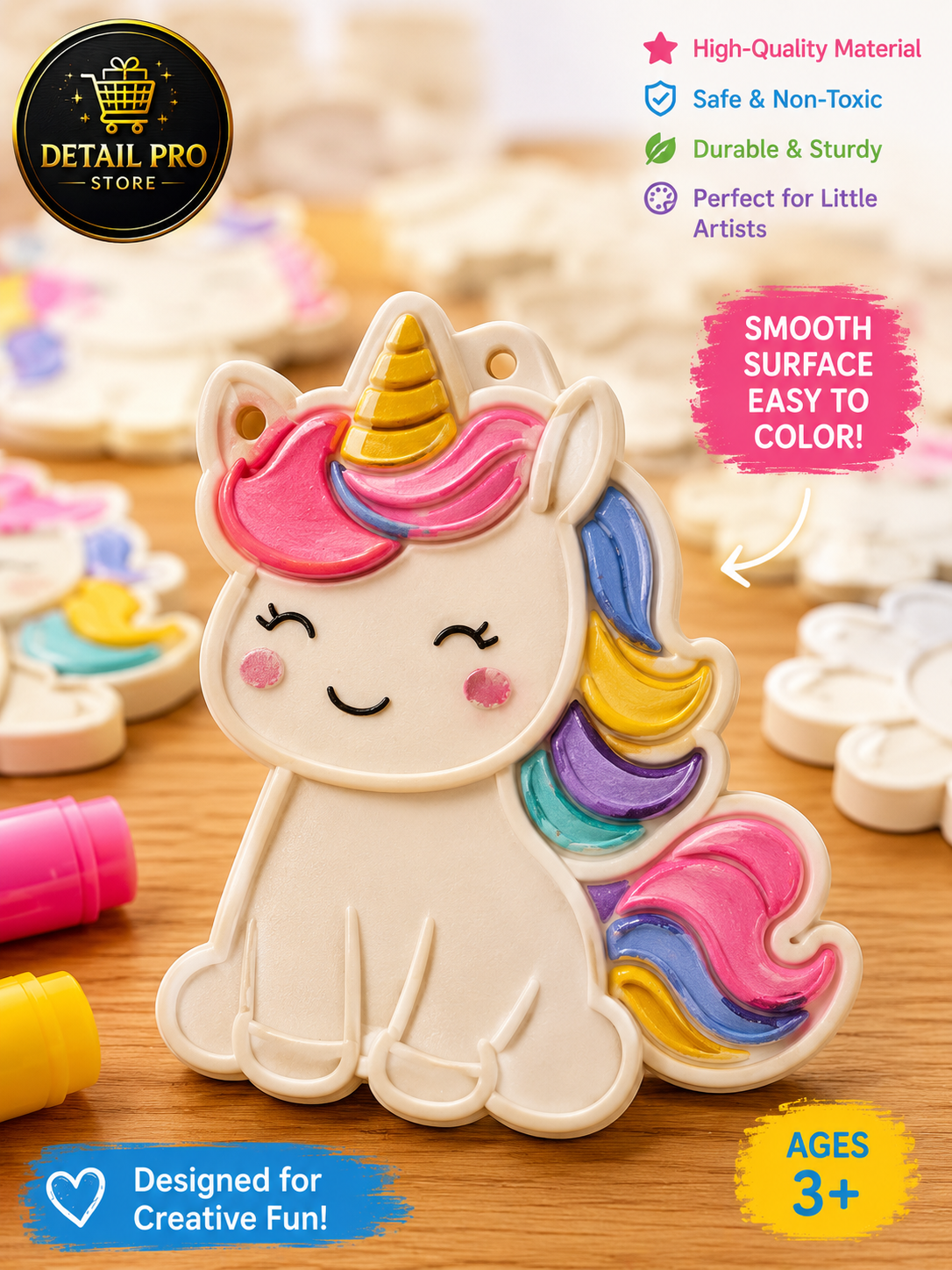 DIY Unicorn & Flower Coloring Kit – 6 Colorable Designs with 5 Assorted Markers | Creative Arts & Crafts Activity for Kids Ages 3+
