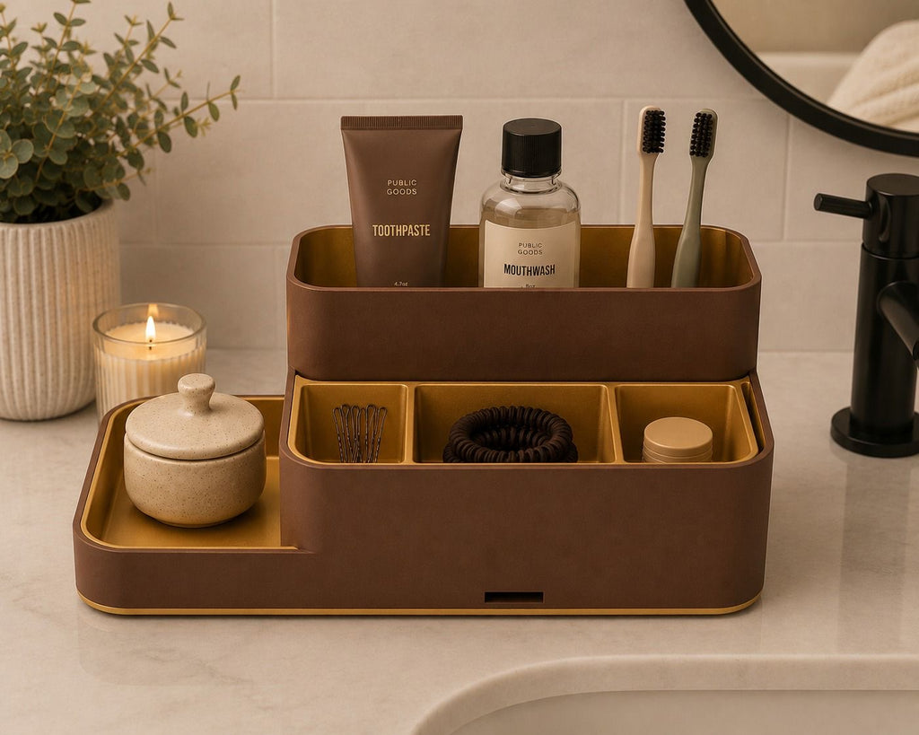 Cipriani™ Minimalist Bathroom Organizer – Luxury Italian Design Countertop Storage