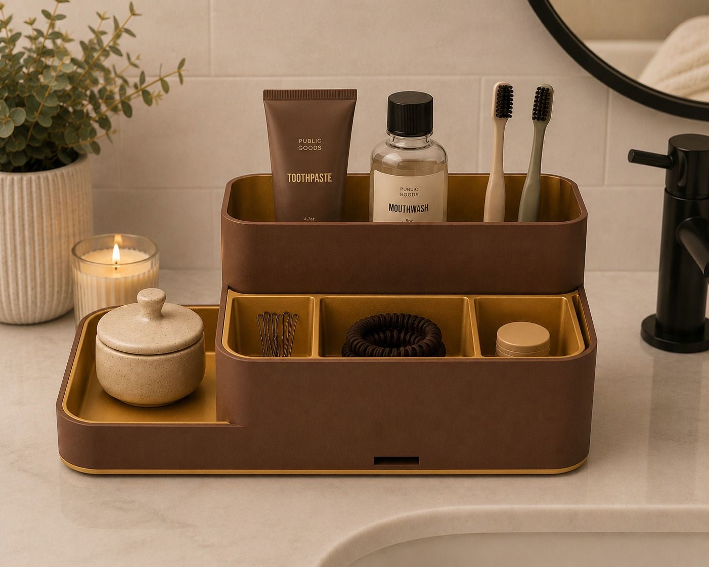 Cipriani™ Minimalist Bathroom Organizer – Luxury Italian Design Countertop Storage