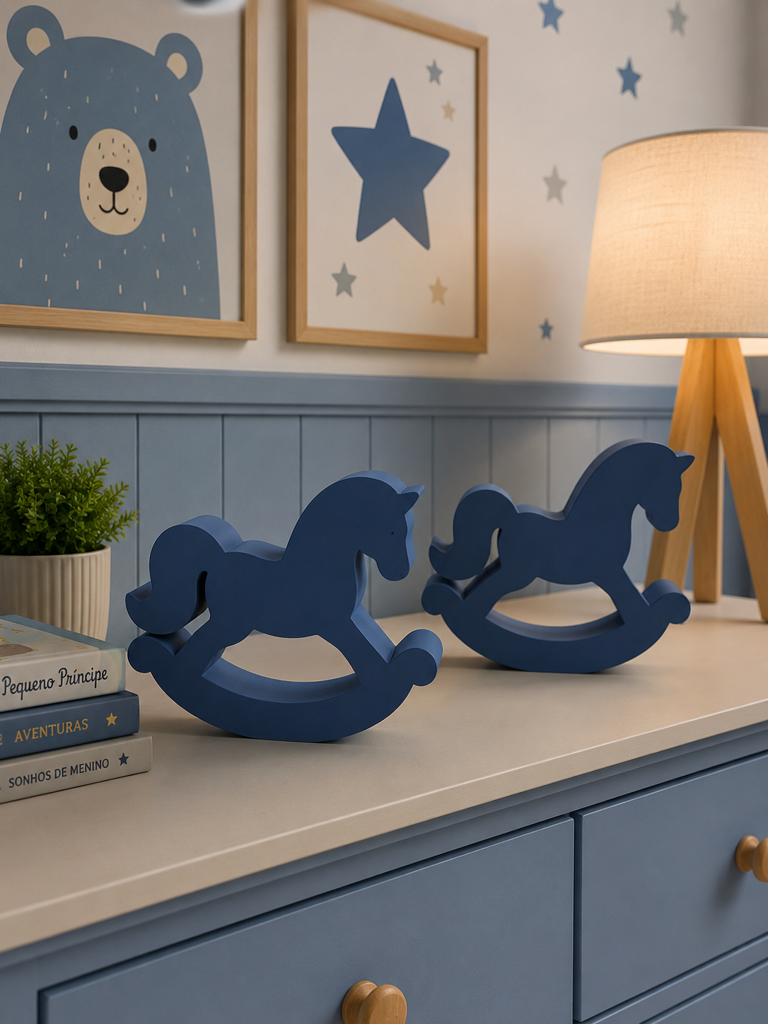 Rocking Horse Nursery Decor – Set of 2 | Wooden Look Decorative Horses for Baby Boy Room