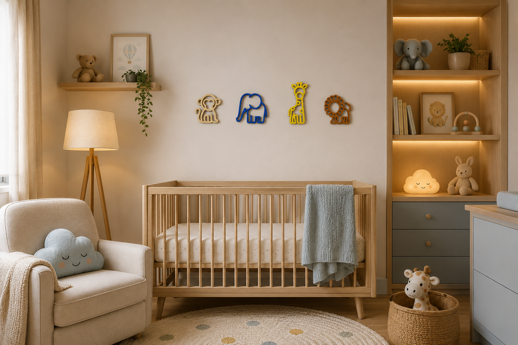 Safari Animal Wall Decor Set for Nursery – Monkey, Elephant, Giraffe & Lion Wall Art – Modern Baby Room Decoration – 4 Piece Animal Wall Accent Set