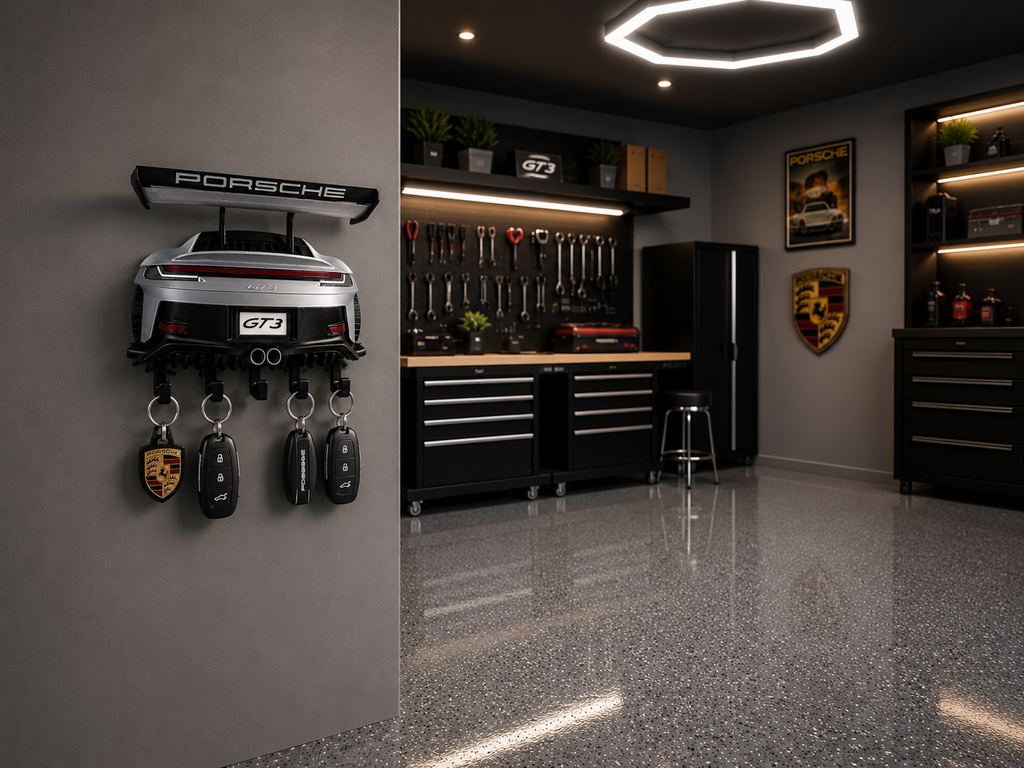 Porsche-Inspired GT3 Rear-End Key Holder | Wall Mounted Key Organizer | Automotive Enthusiast Gift