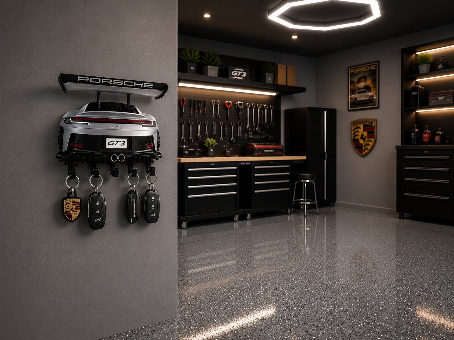 Porsche-Inspired GT3 Rear-End Key Holder | Wall Mounted Key Organizer | Automotive Enthusiast Gift