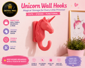 Unicorn Wall Hooks for Girls – Set of 4 Decorative Wall Hooks for Backpacks, Towels, Coats & Accessories | Cute Kids Room Organizer