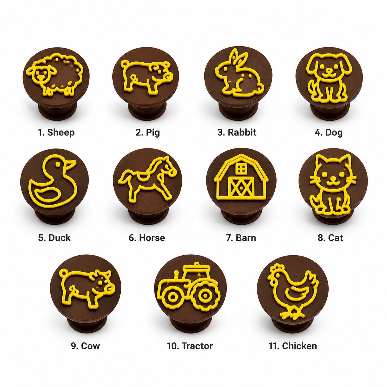 Farm Animal Stamp Set for Modeling Clay - 11 piece Set