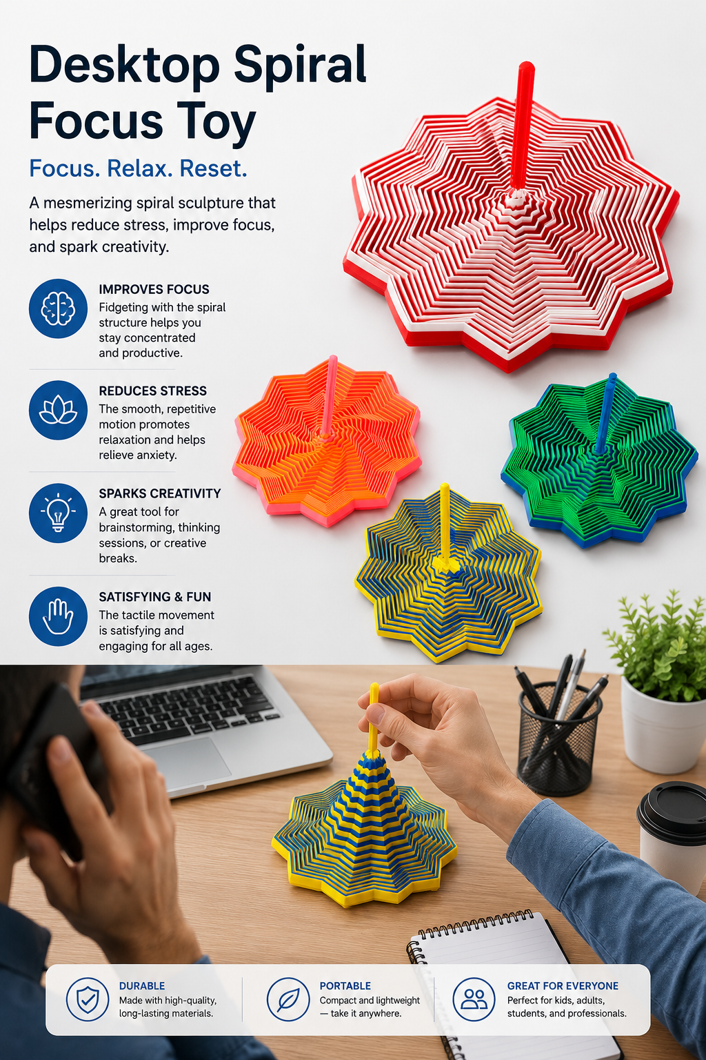 Spiral Focus Toy – Mesmerizing Desk Fidget Spinner