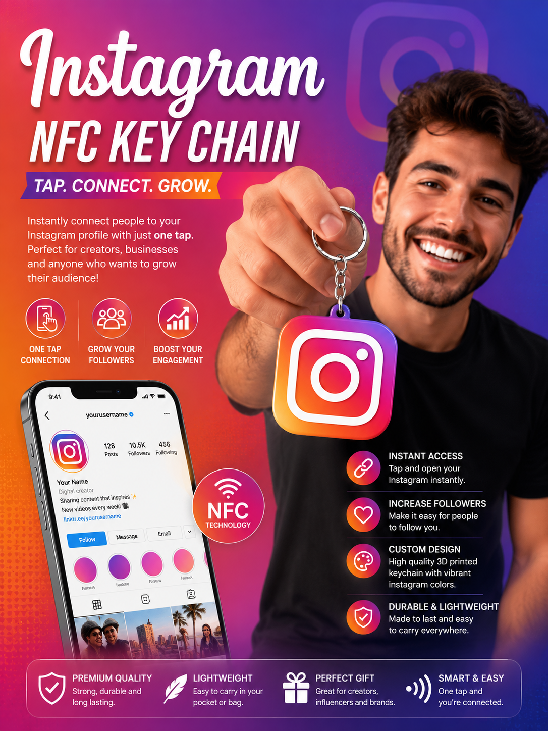 Instagram NFC Key Chain – Smart Social Media Keychain