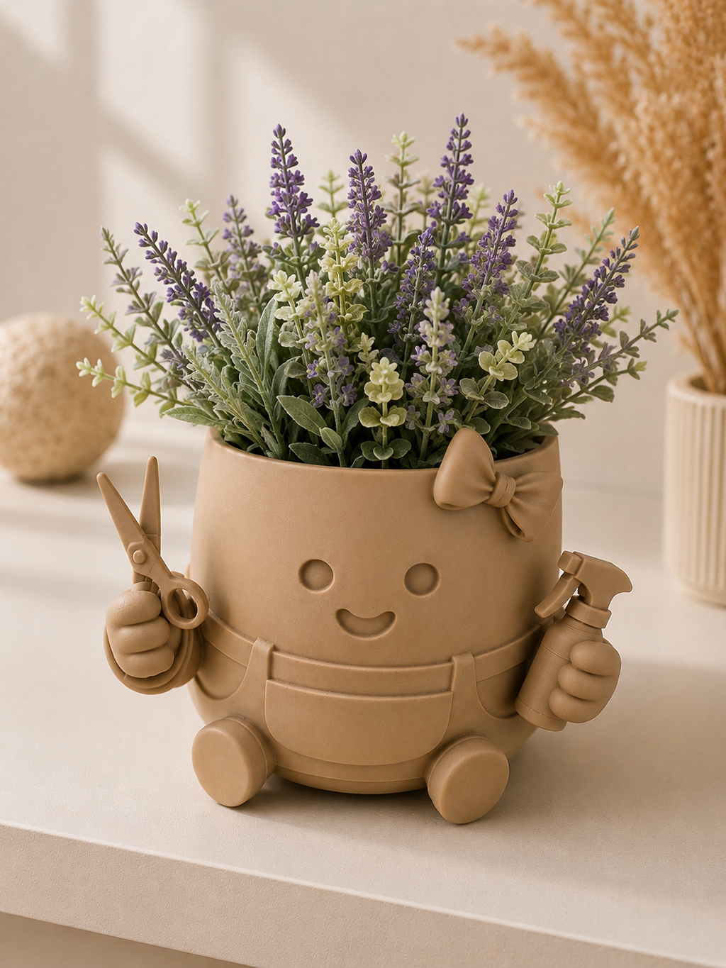 Cute Gardener Planter Pot with Scissors & Spray Bottle – Funny Indoor Plant Holder for Succulents, Herbs & Home Decor