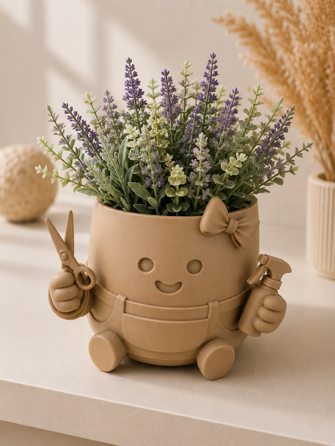Cute Gardener Planter Pot with Scissors & Spray Bottle – Funny Indoor Plant Holder for Succulents, Herbs & Home Decor