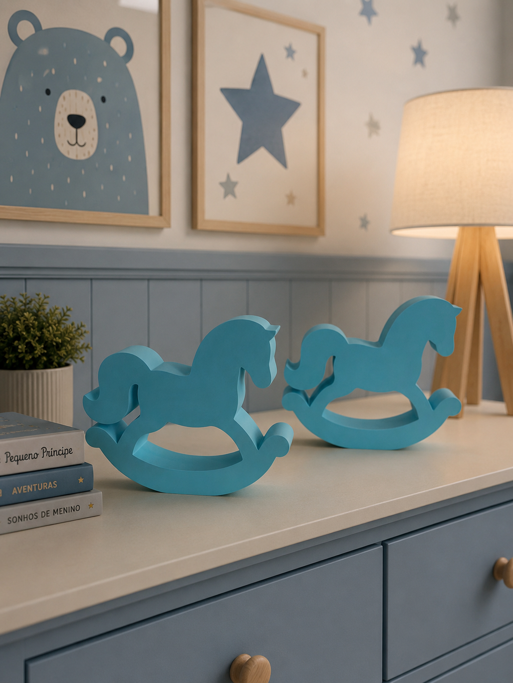 Rocking Horse Nursery Decor – Set of 2 | Wooden Look Decorative Horses for Baby Boy Room