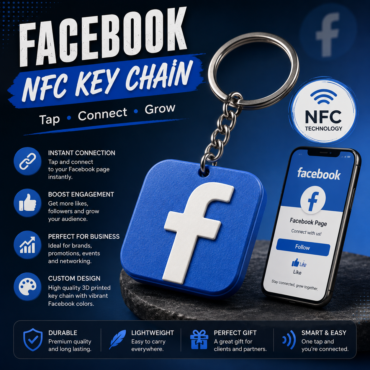 Facebook NFC Key Chain – Smart Social Media Keychain