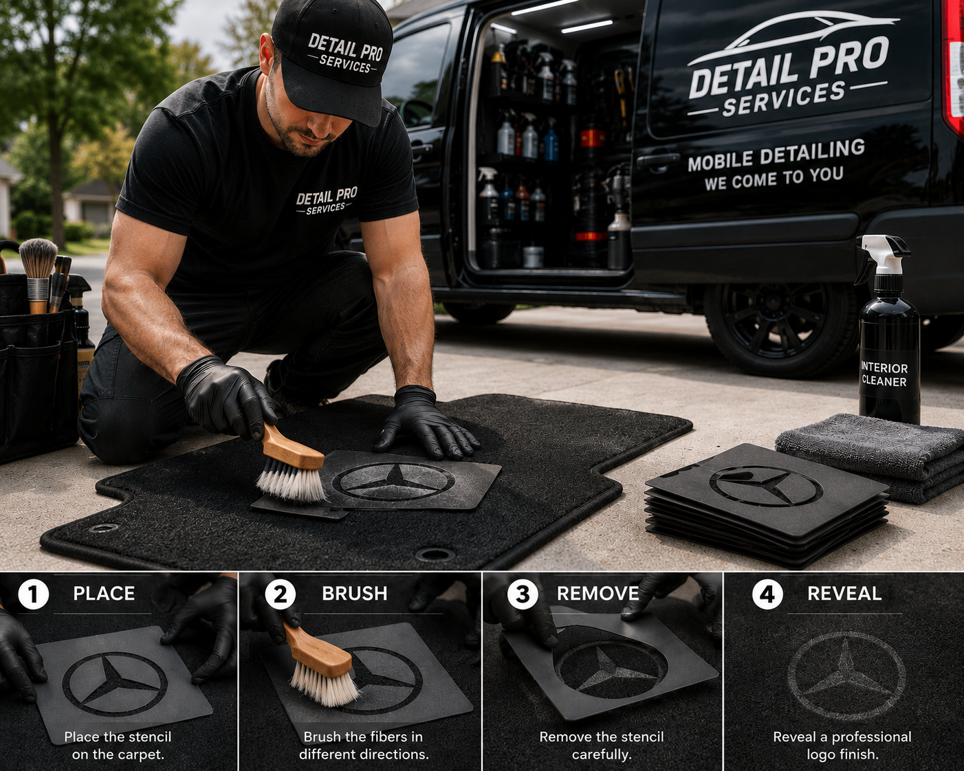 Custom Vehicle Logo Carpet Brush Stencil Set – 6 Pack | 15x15cm Detailing Templates