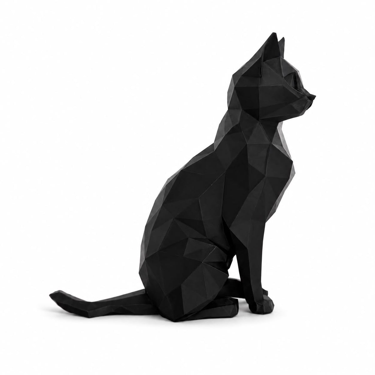 3D Printed Low Poly Cat Figurine, Modern Cat Sculpture, Black Home Decor
