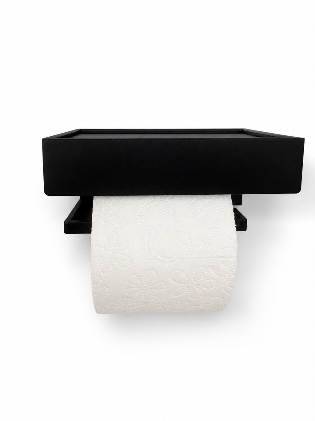 Wall Mounted Toilet Paper Holder with Shelf, Screw Mount, Black