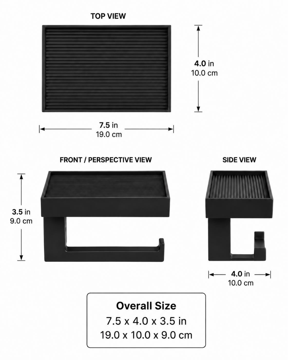 Wall Mounted Toilet Paper Holder with Shelf, Screw Mount, Black