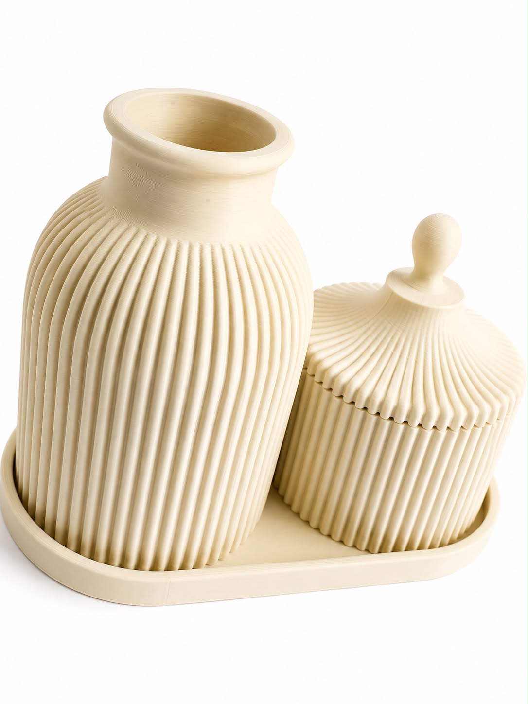 3-Piece Bathroom Vanity Organizer Set with Vase & Jar, Ivory