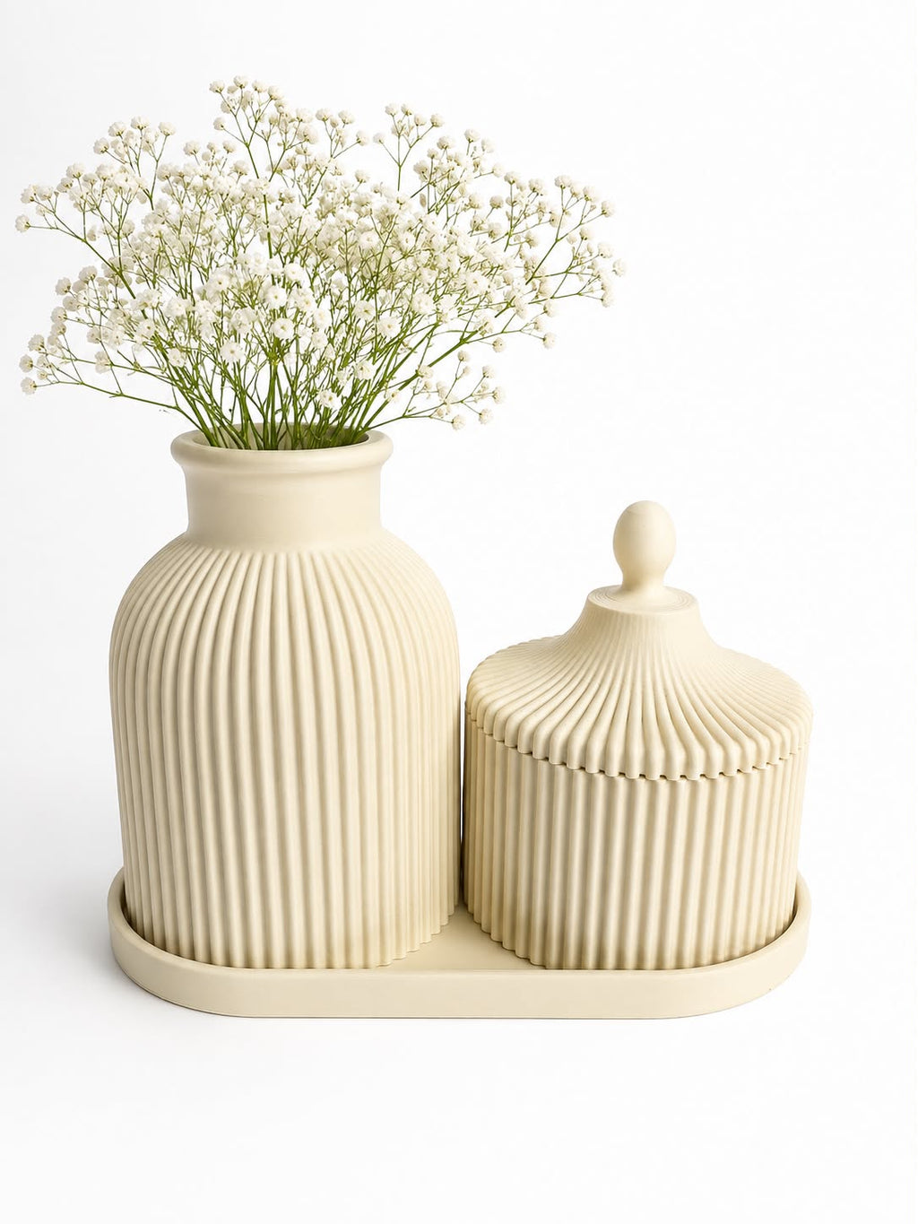 3-Piece Bathroom Vanity Organizer Set with Vase & Jar, Ivory