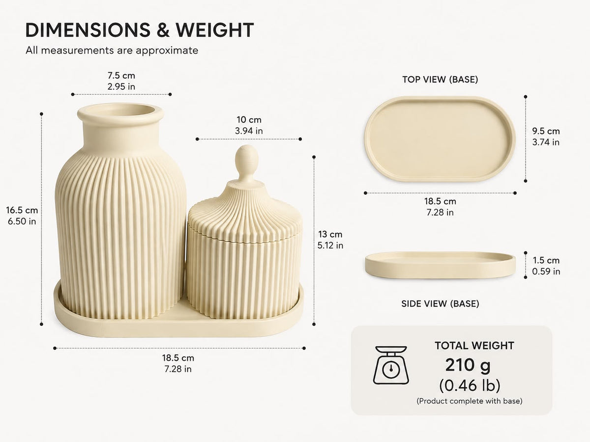 3-Piece Bathroom Vanity Organizer Set with Vase & Jar, Ivory
