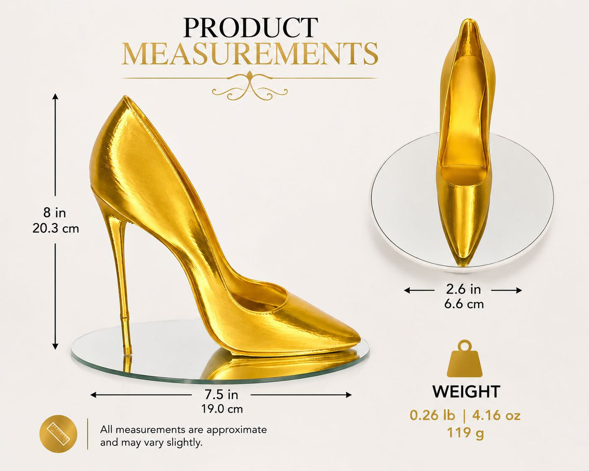 Gold High Heel Sculpture, 3D Printed Stiletto Home Decor