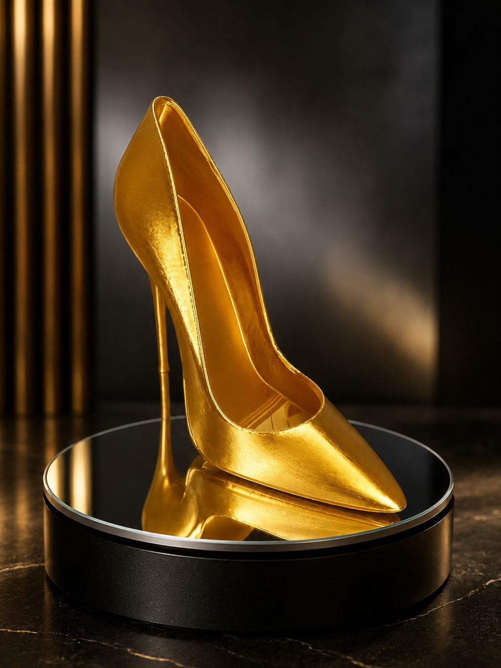 Gold High Heel Sculpture, 3D Printed Stiletto Home Decor