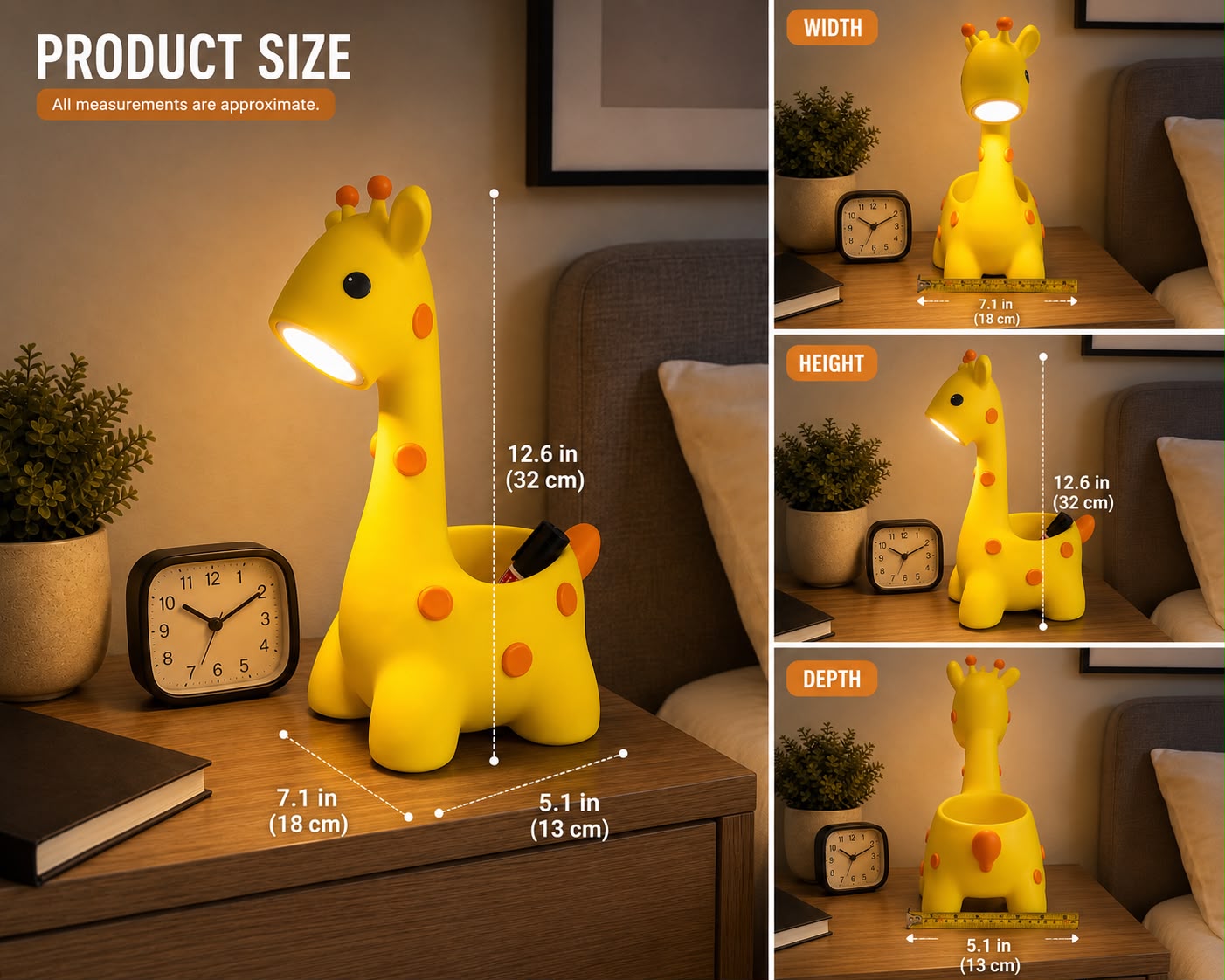 Giraffe Kids Bedside Lamp with 3-Color LED Night Light