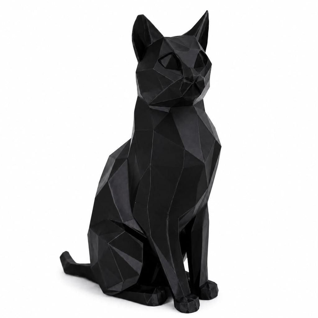 3D Printed Low Poly Cat Figurine, Modern Cat Sculpture, Black Home Decor