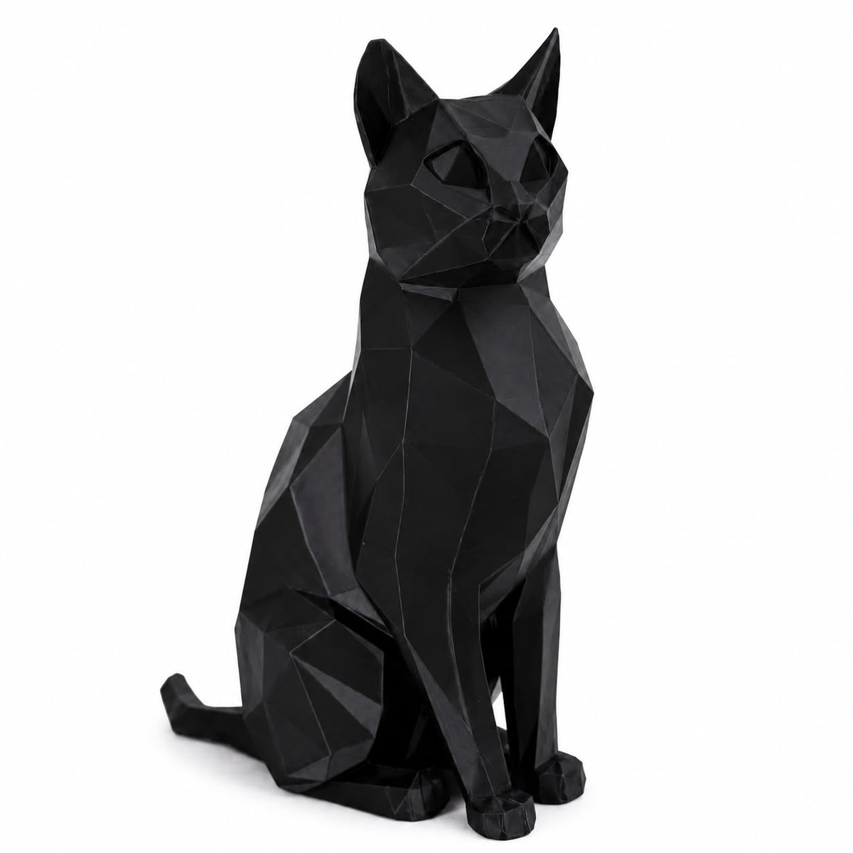 3D Printed Low Poly Cat Figurine, Modern Cat Sculpture, Black Home Decor