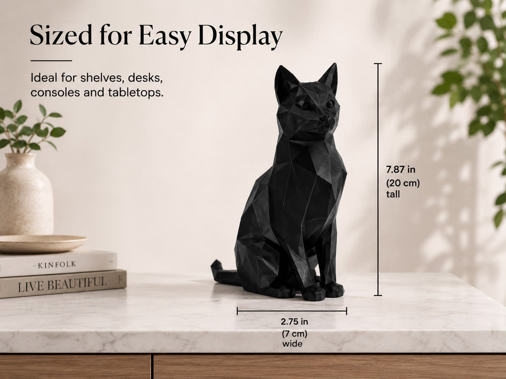 3D Printed Low Poly Cat Figurine, Modern Cat Sculpture, Black Home Decor