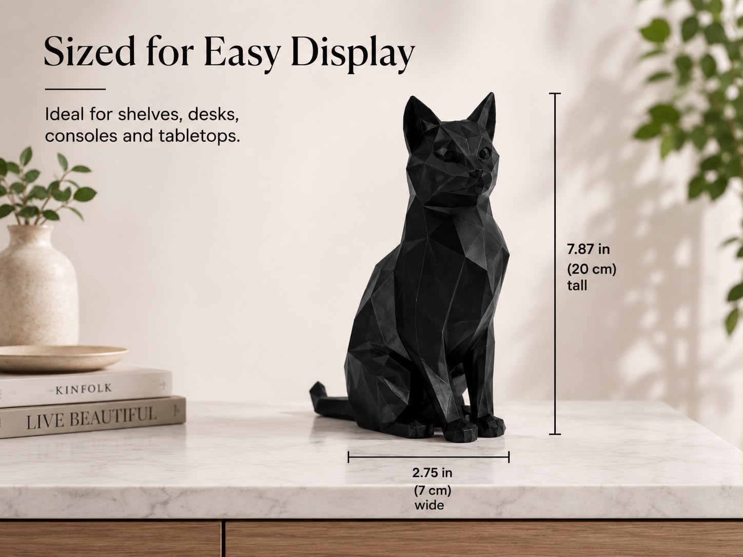 3D Printed Low Poly Cat Figurine, Modern Cat Sculpture, Black Home Decor